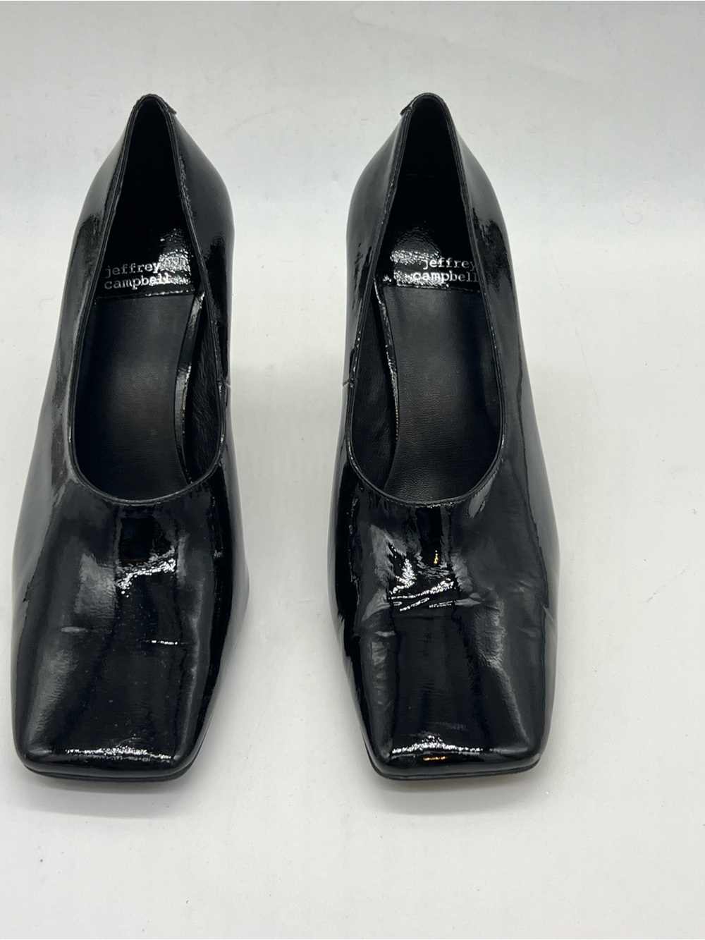 Jeffrey Campbell Black Patent Square-Toe Pumps - Sleek Glossy Finish